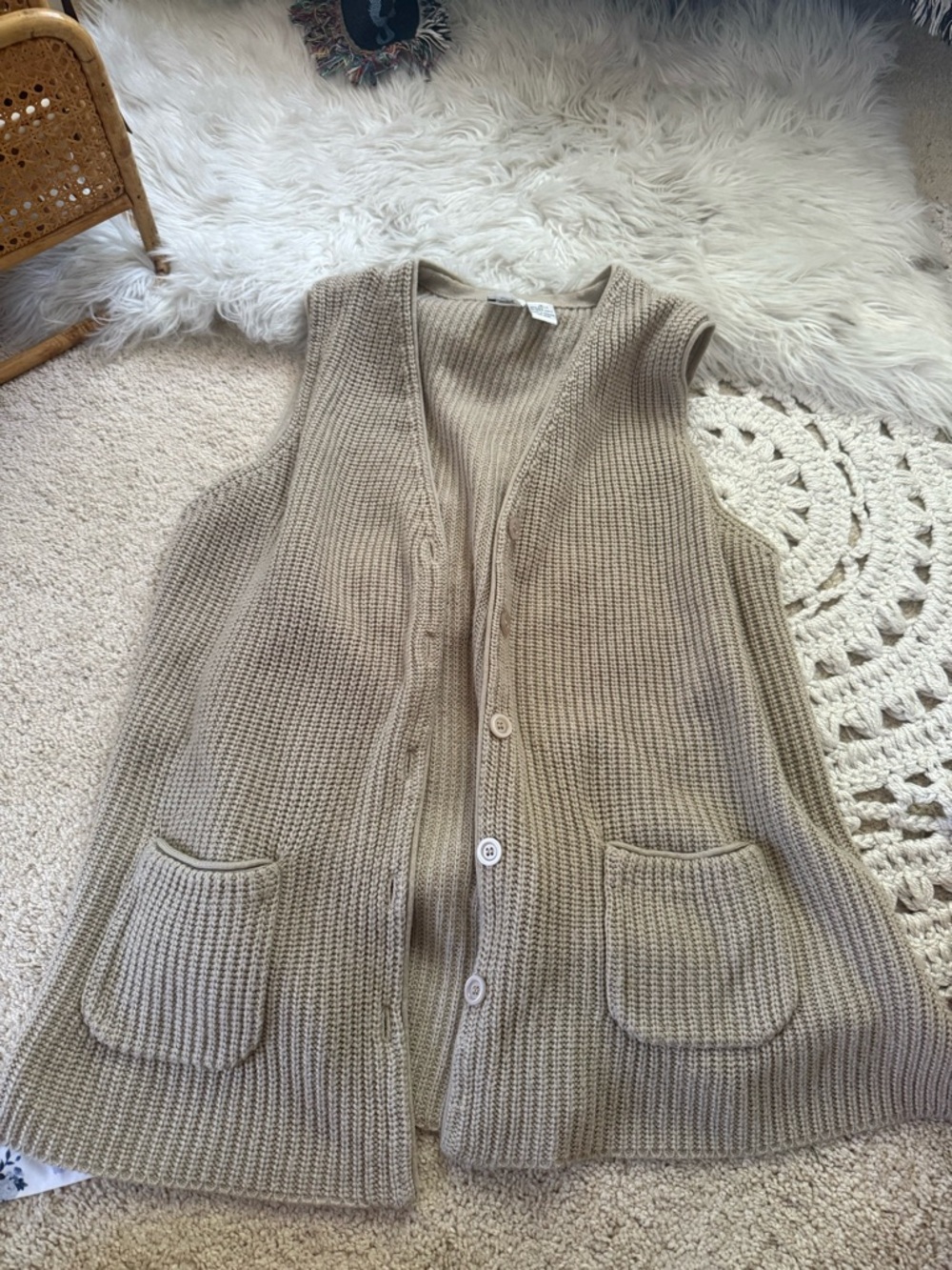 Vintage Roamans Tan Button Cardigan Vest 1X Pockets